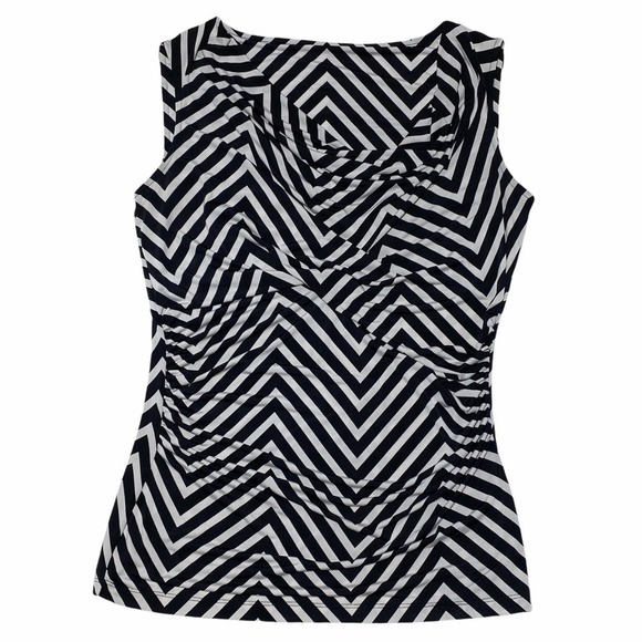 BLACK & White Chevron Stripe Drapey Cowl Neck Sleeveless Blouse - Picture 1 of 10